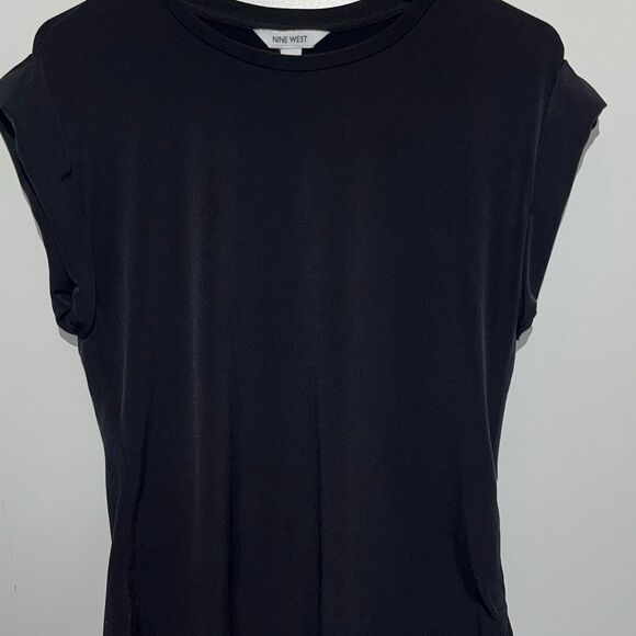 Nine West Tops - Nine West Women's Black Crew Neck Cuffed Sleeve Stretch T-Shirt Size Medium